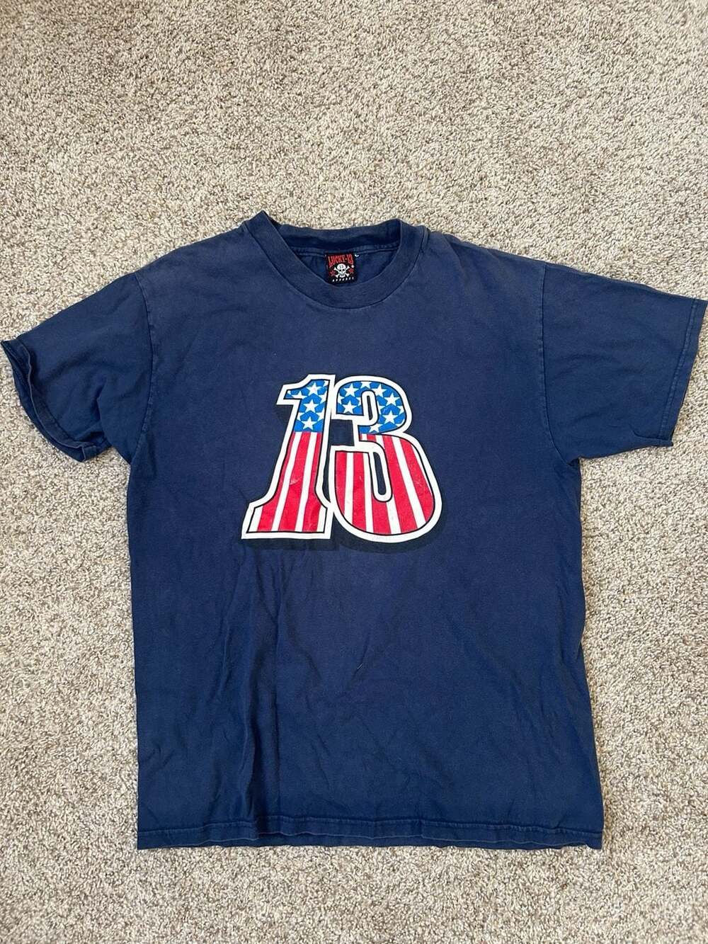 Lucky-13 Apparel USA Flag Number 13 Graphic T-Shirt Size L Fits M